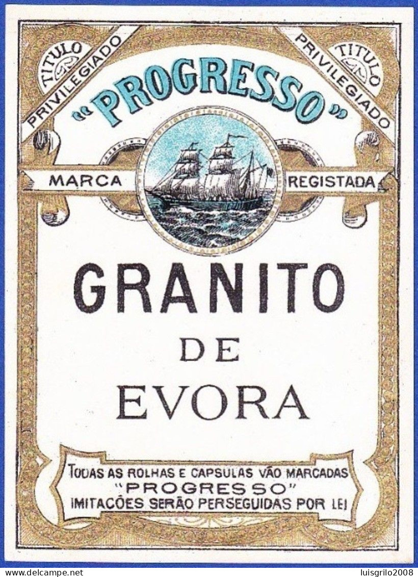 Old Liquor Label, Portugal - Granito De Évora. PROGRESSO - Alcohols & Spirits