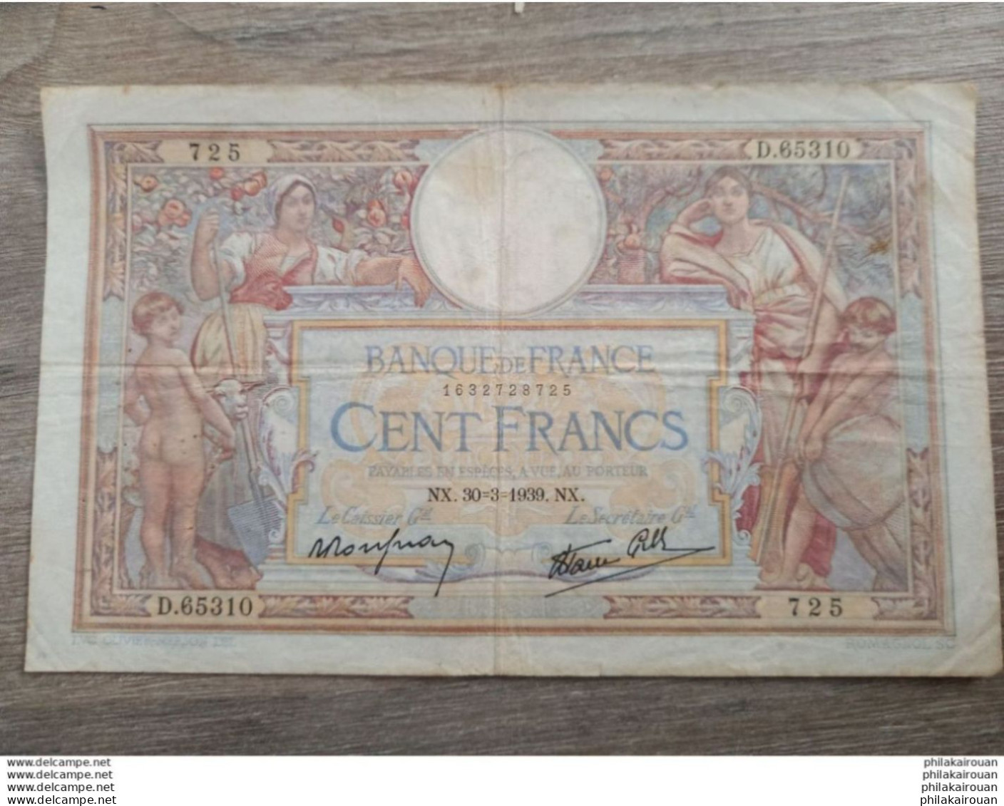 France, 100 Francs, Luc Olivier Merson, 1939-03-30. - 100 F 1908-1939 ''Luc Olivier Merson''