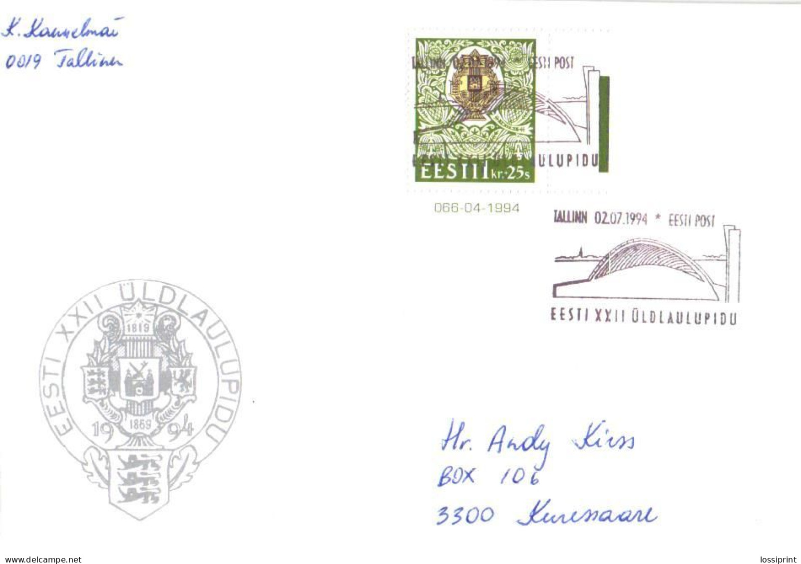 Estonia:Special Cancellation Estonian XXII Song Festival 02.07.1994 - Estonia