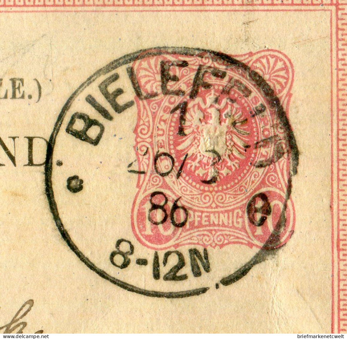 "DEUTSCHES REICH" 1886, "Klaucke"-K1 "BIELEFELD" Auf Postkarte Nach Italien (B1177) - Tarjetas