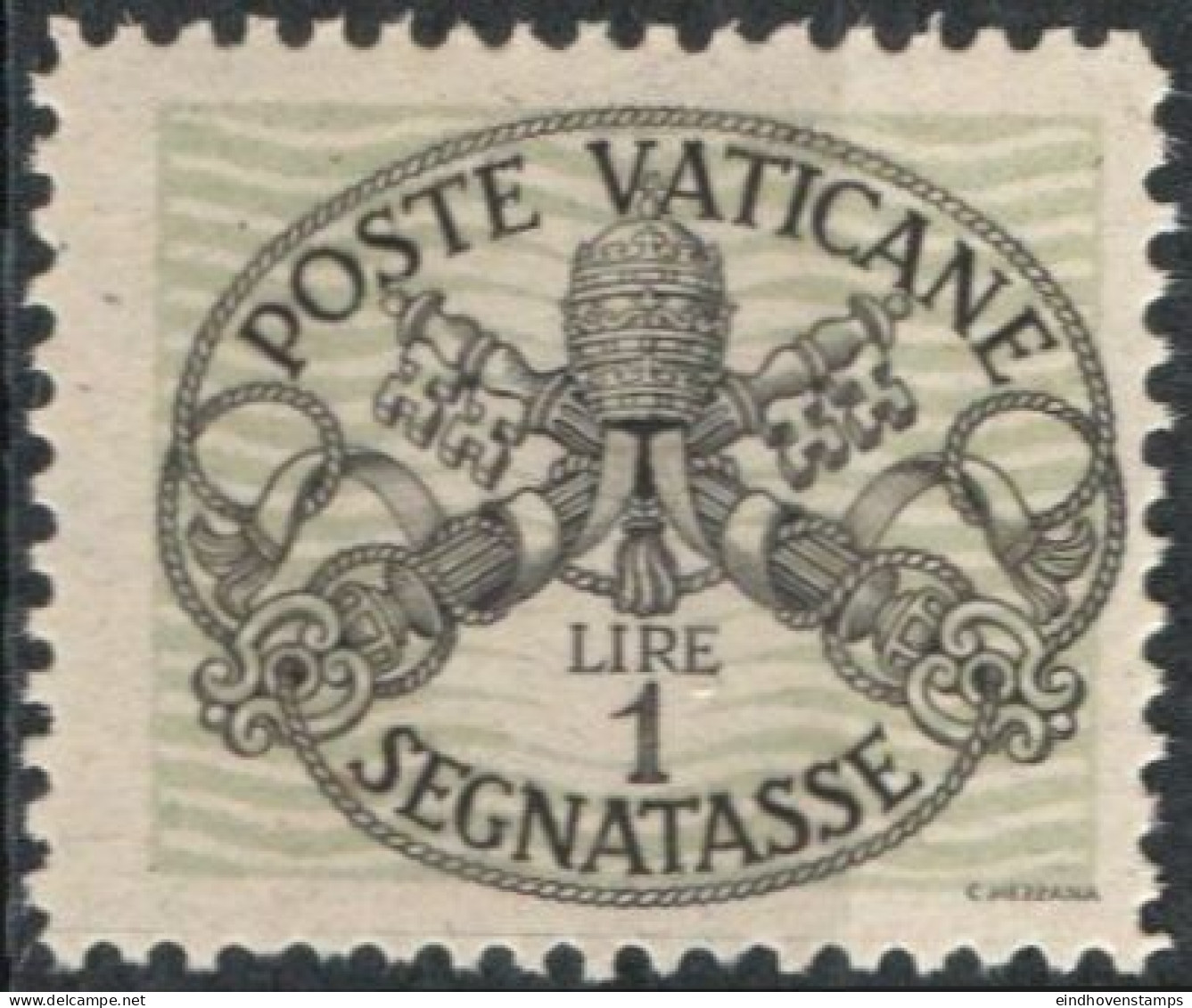 Vatican 1945, Postage Due 1 L Grey Paper With Wide Grey-green Lines 1 Value Mi P10-yII  MNH - Segnatasse