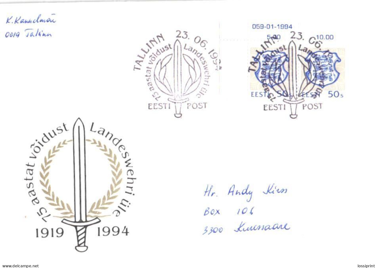 Estonia:Special Cancellation 75 Years From Victory Over Landswehr, 23.06.1994 - Estonia