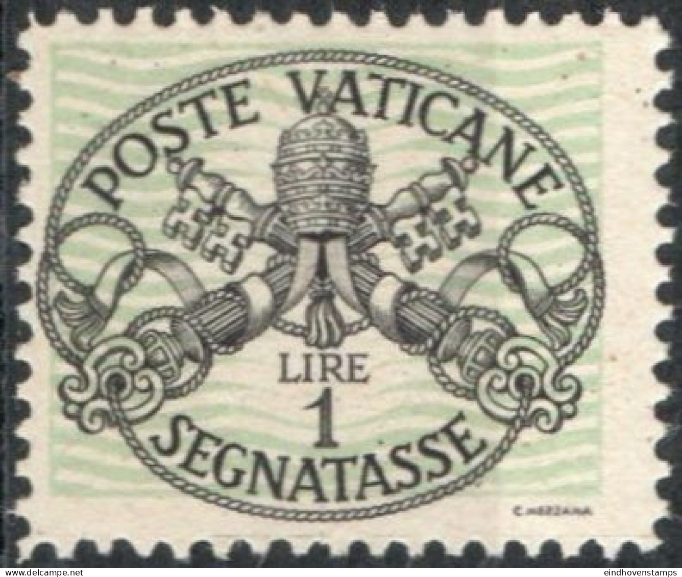 Vatican 1945, Postage Due 1 L White Paper With Wide Green Lines 1 Value Mi P10-xII  MNH - Taxes