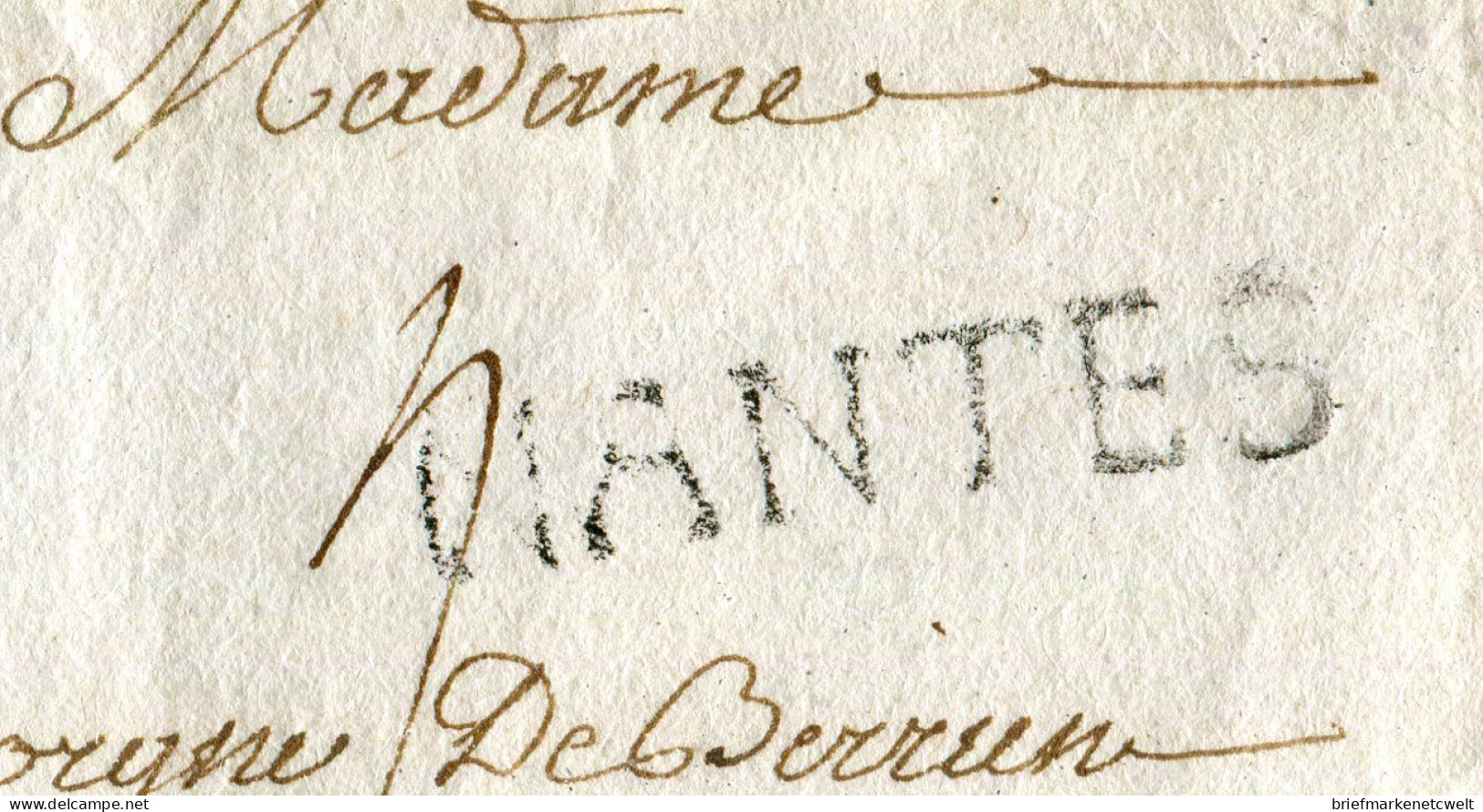 "FRANKREICH" 1741, Frueher Vorphilabrief Mit L1 "NANTES", Rs. Lacksiegel (B1180) - 1701-1800: Precursori XVIII