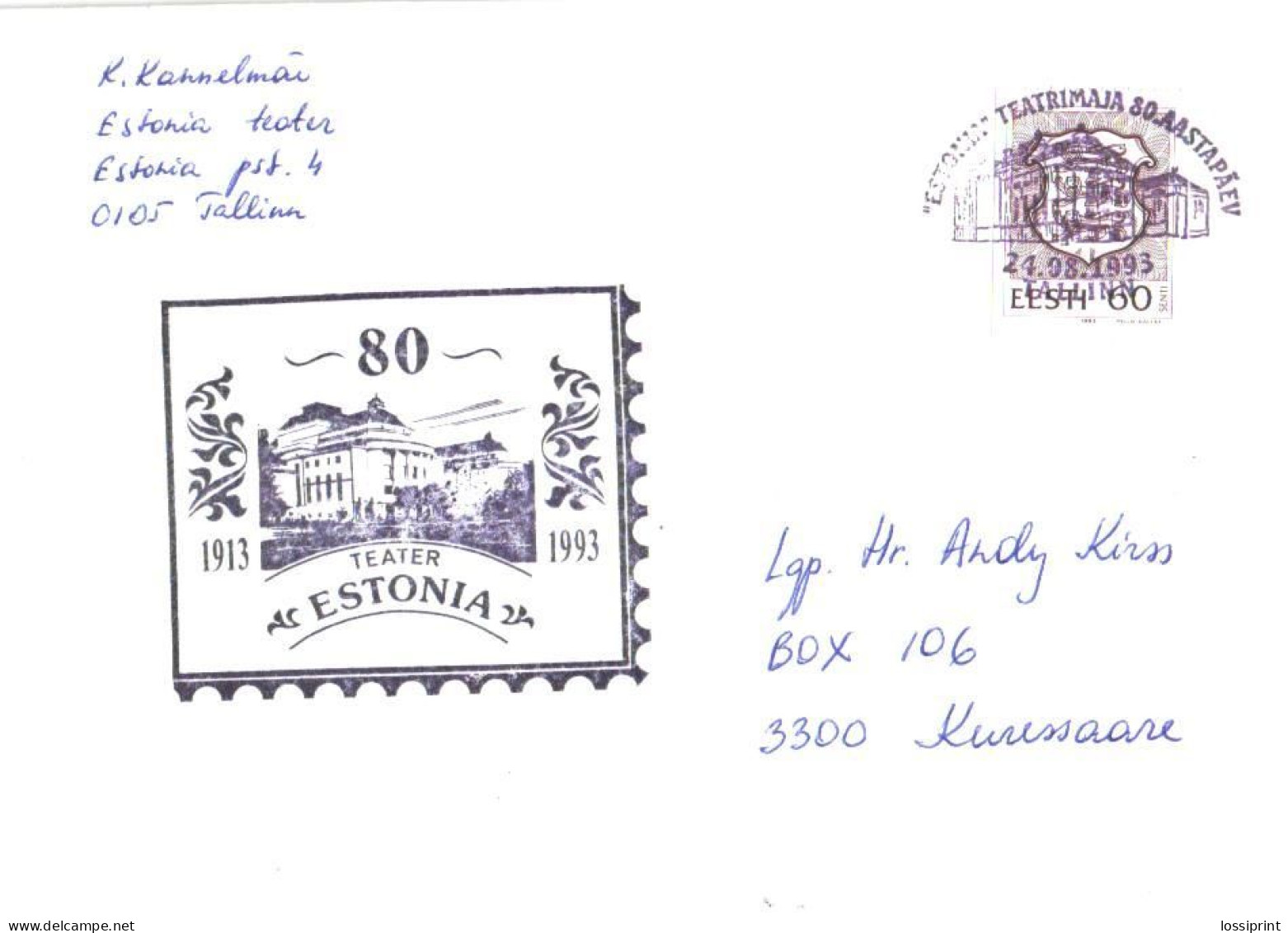 Estonia:Special Cancellation Estonia Theatre House 80th Anniversary, 1993 - Estonia