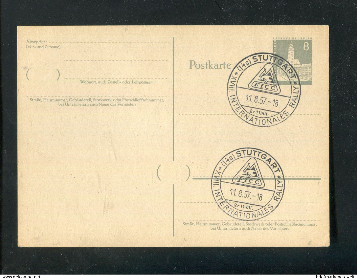 "BERLIN" 1957, Postkarte Mi. P 35 Mit SSt. "STUTTGART, Internationale Rally" (B1183) - Cartes Postales - Oblitérées