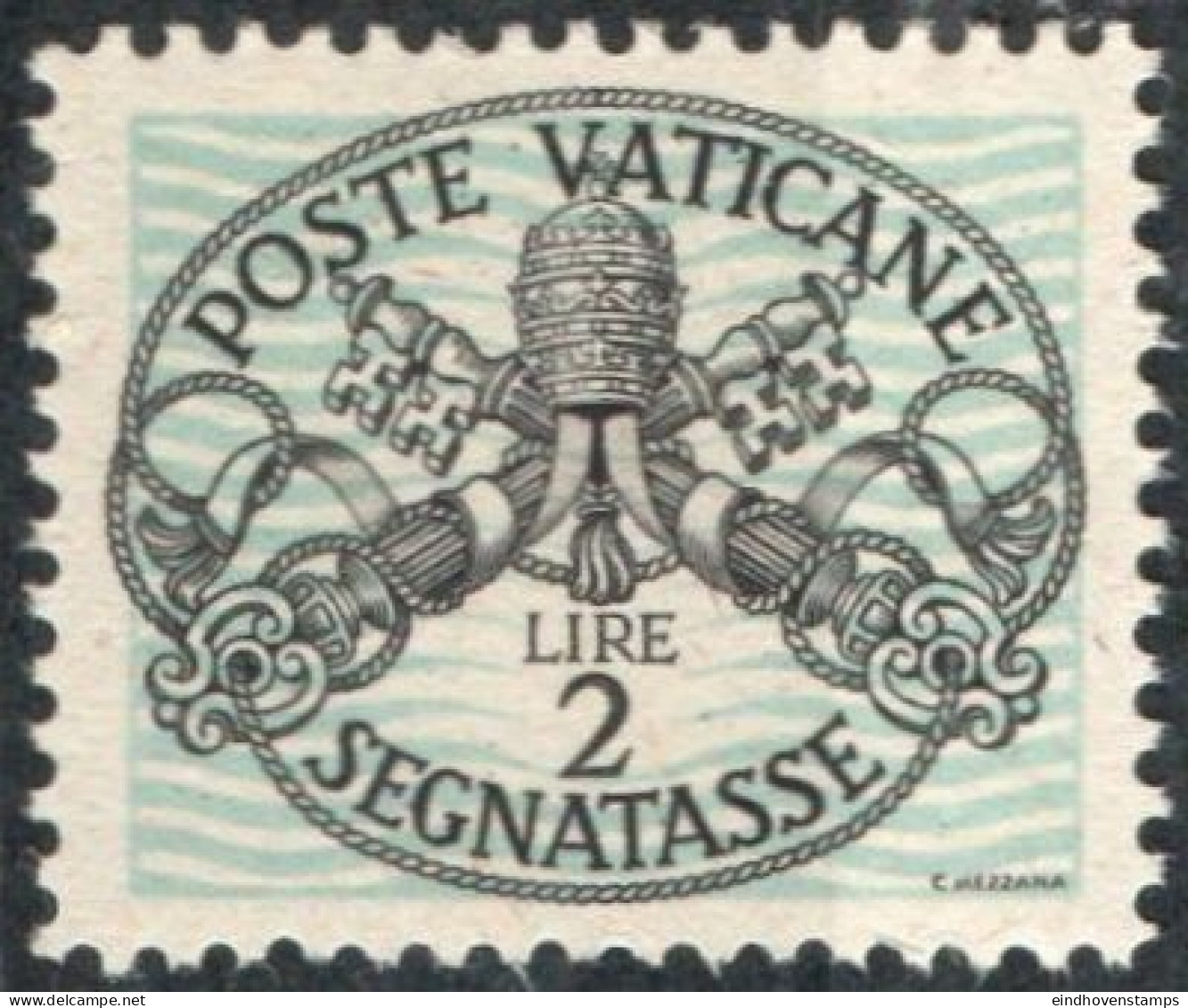 Vatican 1945, Postage Due 2 L With Wide Blue  Lines 1 Value Mi P11-xII  MNH - Postage Due