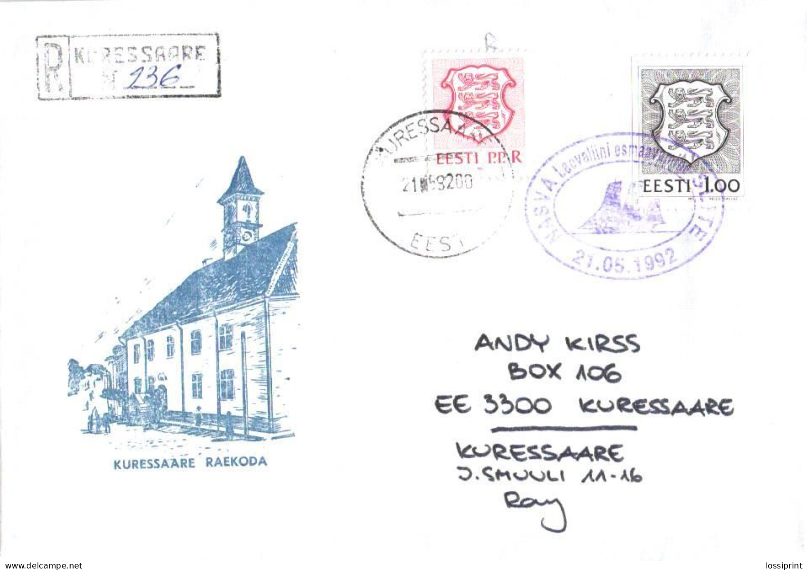 Estonia:Special Cancellation Nasva-Slite Ship Line Opening, Registered Letter, 1992 - Estonia