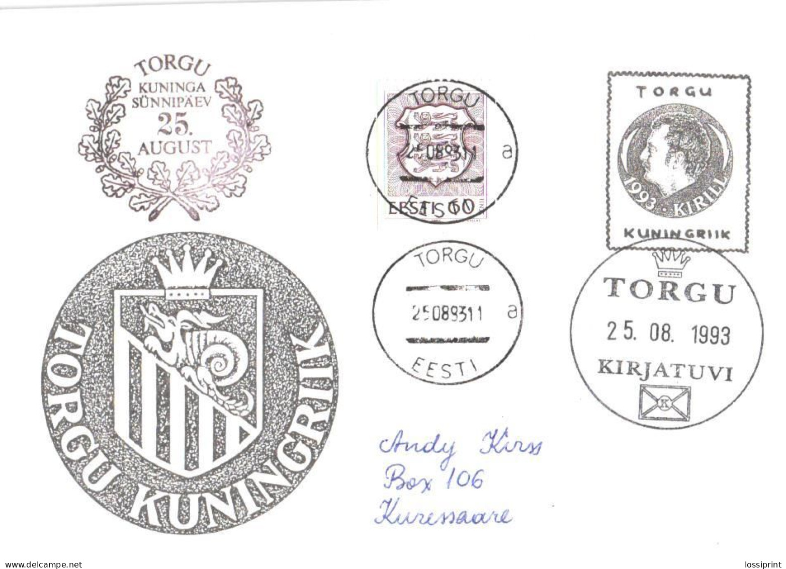 Estonia:Special Cancellation Torgu King Kirill Birthday, 1993 - Estonia