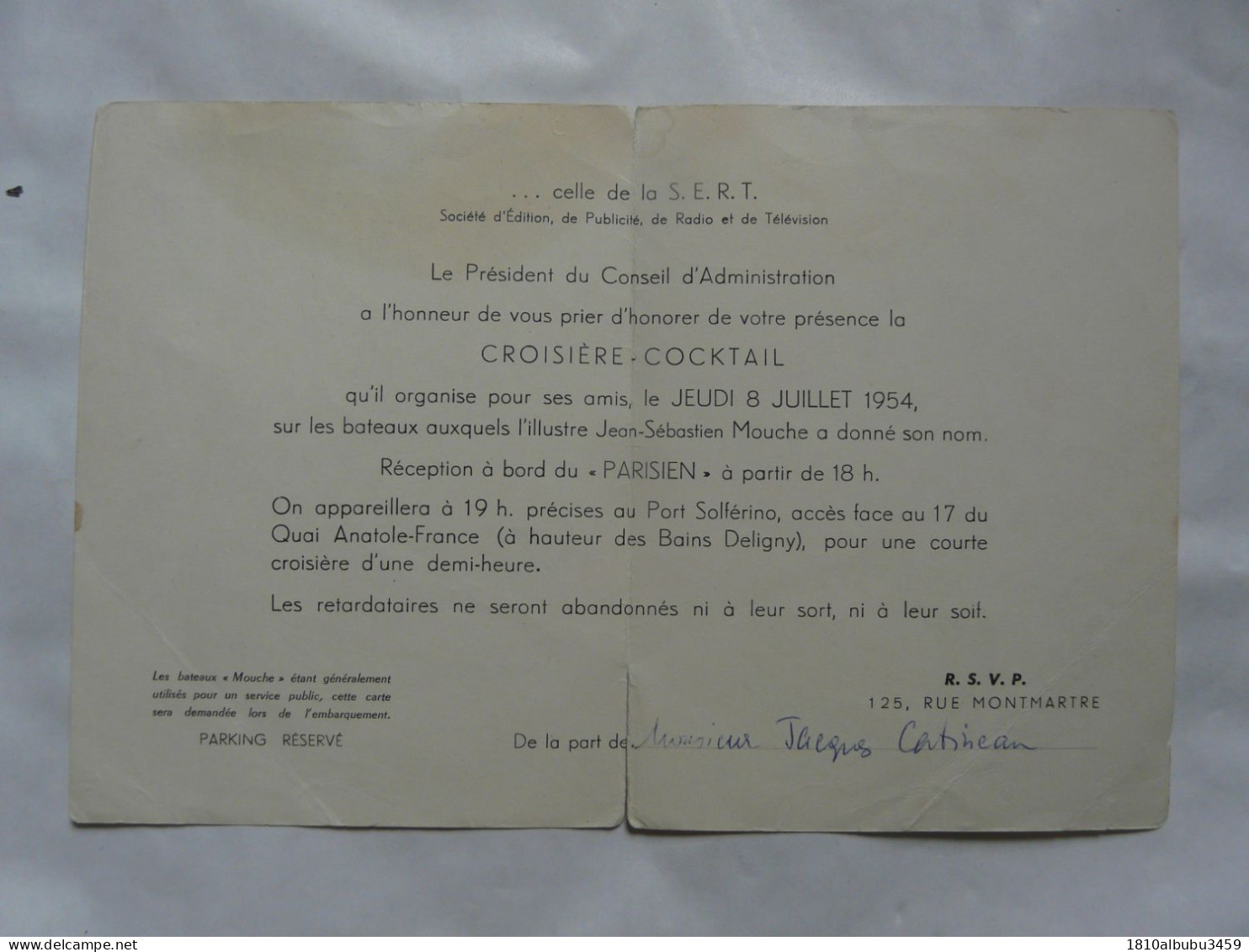 CROISIERE-COCKTAIL 1954 : Réception à Bord Du "PARISIEN" - Jean-Sébastien MOUCHE - S.E.R.T. - J. CATINEAU - Historische Dokumente