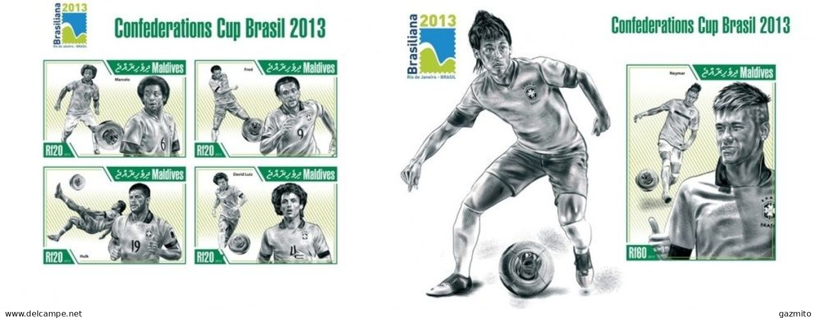 Maldives 2013, Football World Cup In Brasil, 4val In BF +BF IMPERFORATED - Malediven (1965-...)