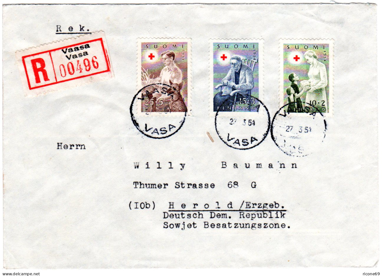 Finnland 1954, Kpl. Rot Kreuz Ausgabe Dichter Auf Luftpost Reko Brief - Sonstige & Ohne Zuordnung