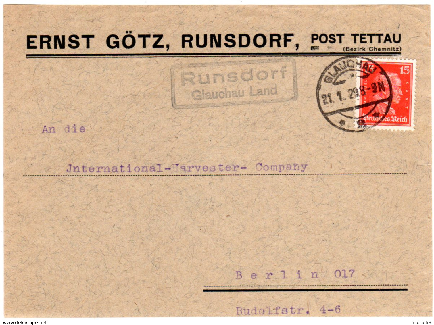 DR 1929, Landpoststempel RUNSDORF Glauchau Land Auf Briefteil M. 15 Pf. - Brieven En Documenten