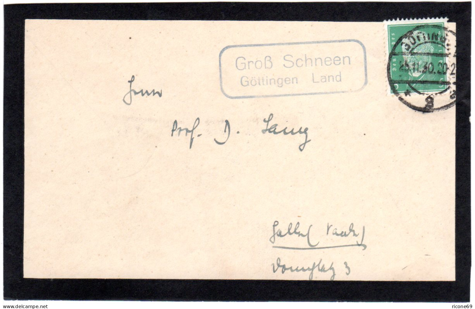 DR 1930, Landpoststempel GROSS SCHNEEN Göttingen Land Auf Briefteil M. 5 Pf. - Covers & Documents