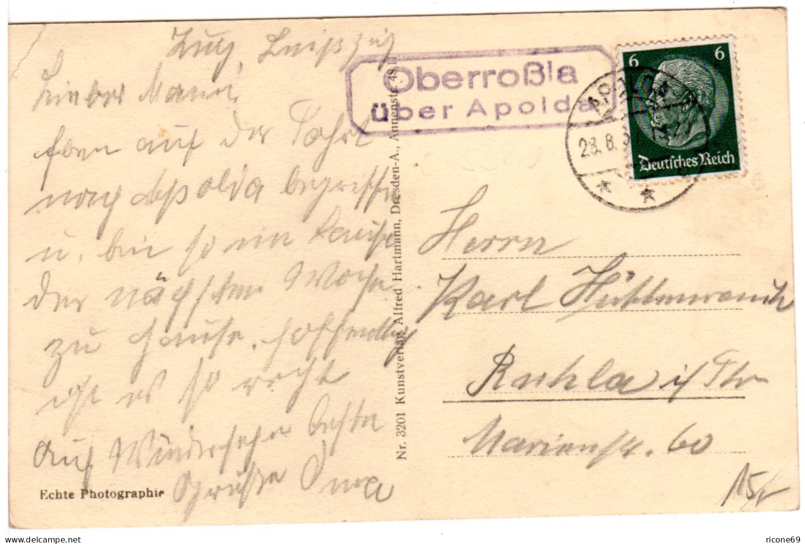 DR 1939, Landpost Stpl. OBERROSSLA über Apolda Auf Karte M. 6 Pfg.  - Cartas & Documentos