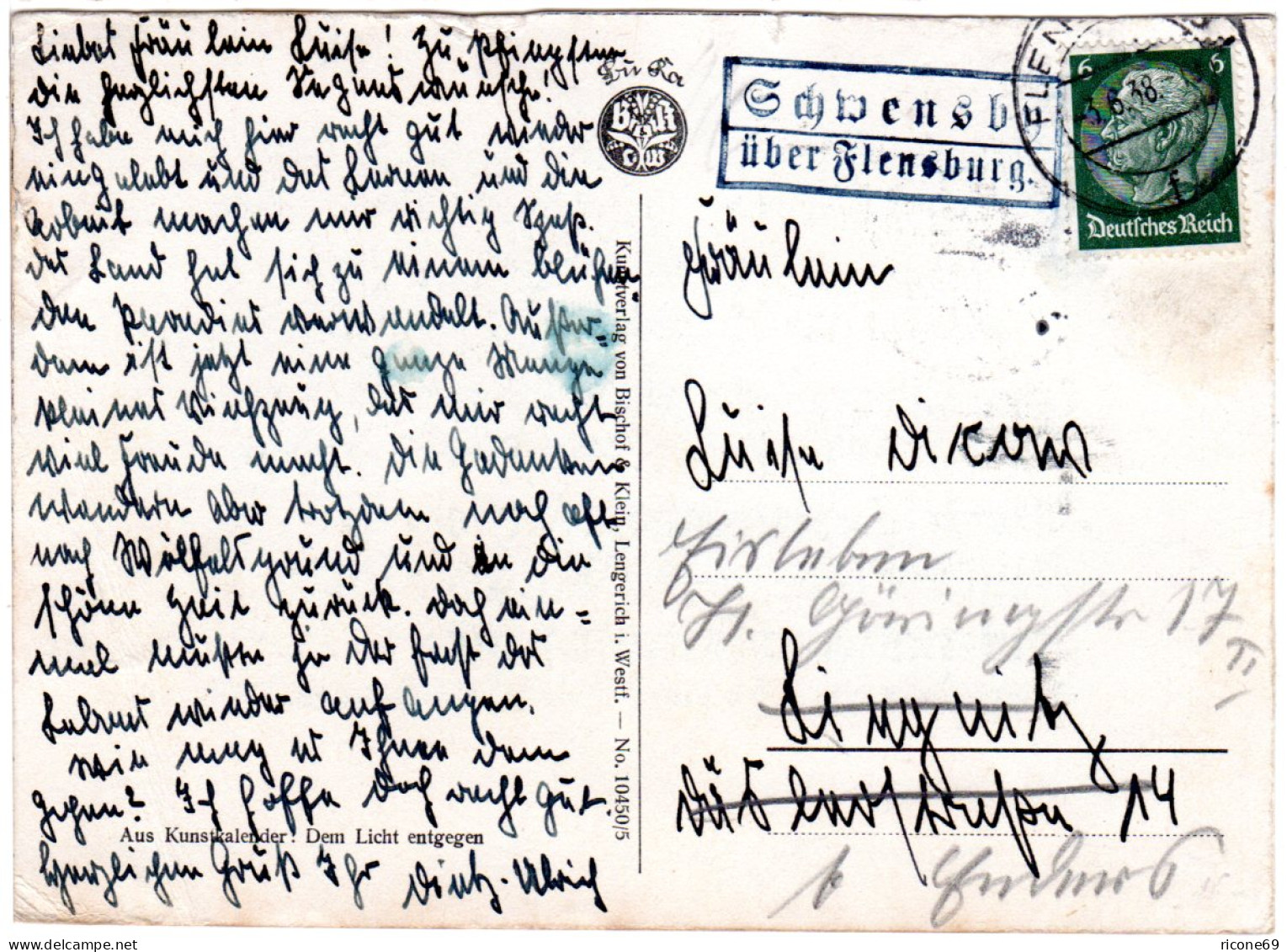 DR 1938, Landpost Stpl. SCHWENSBY über Flensburg Auf Karte M. 6 Pfg.  - Briefe U. Dokumente