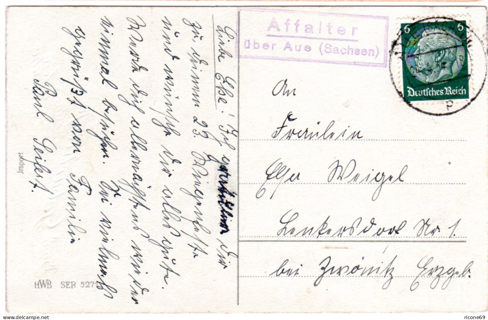 DR 1934, Landpost Stpl. AFFALTER über Aue Auf Karte M. 6 Pfg.  - Briefe U. Dokumente