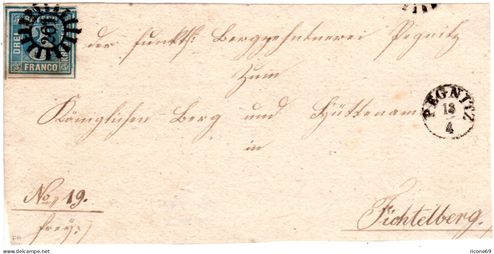 Bayern, MR 261 U. Fingerhutstpl. PEGNITZ Auf Briefteil M. Breitrandiger 3 Kr. - Lettres & Documents