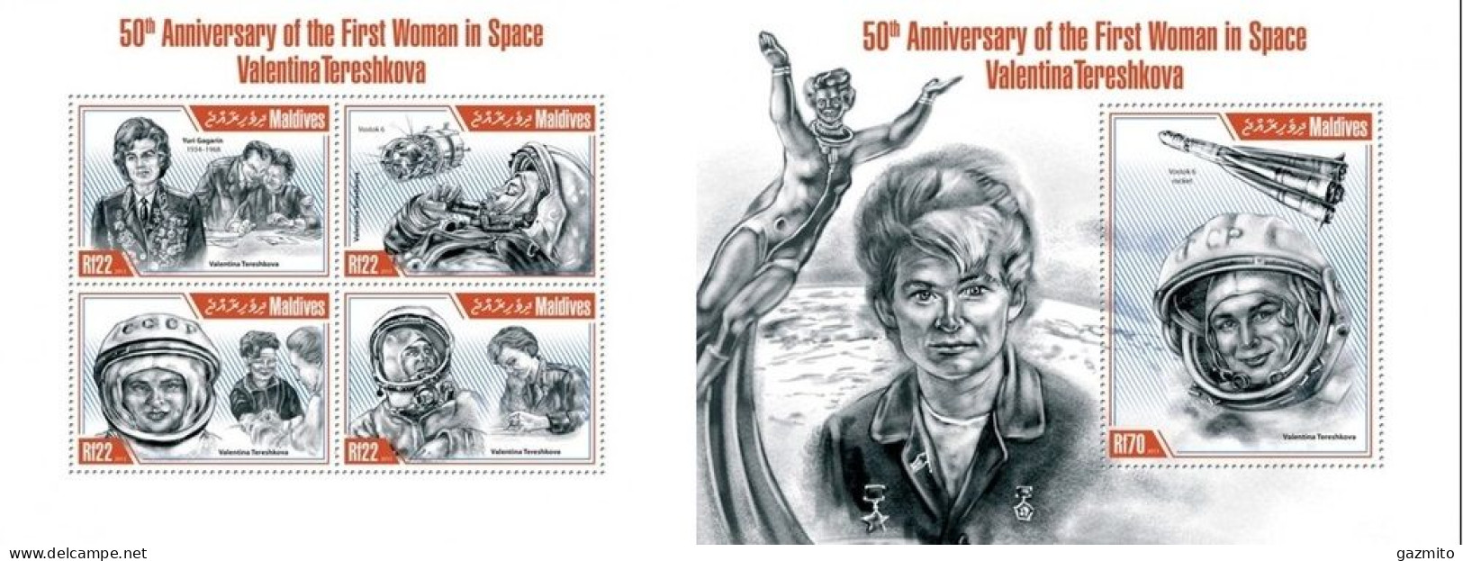 Maldives 2013, Space, Tereshkova, 4val In BF +BF IMPERFORATED - Maldives (1965-...)