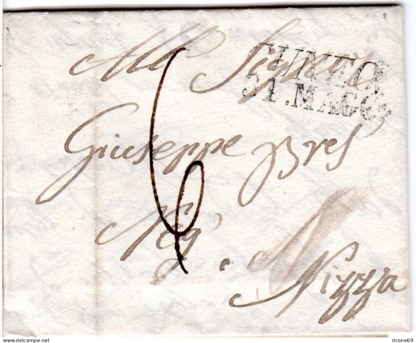 Italien Sardinien 1827, L2 CUNEO Auf Porto Brief N. Nizza  - Unclassified