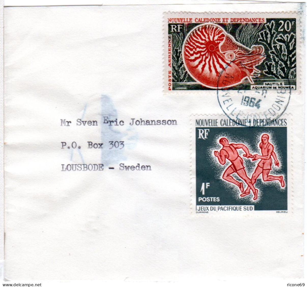 Nouvelle Caledonie 1964, 1+20 F Auf Drucksachen Streifband V. Noumea N. Schweden - Otros - Oceanía