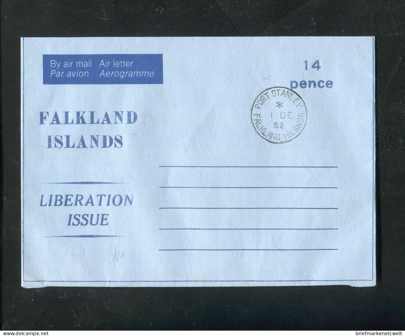 "FALKLANDINSELN" 1982, Aerogramm Mit K1 "PORT STANLEY" (B1185) - Falklandinseln