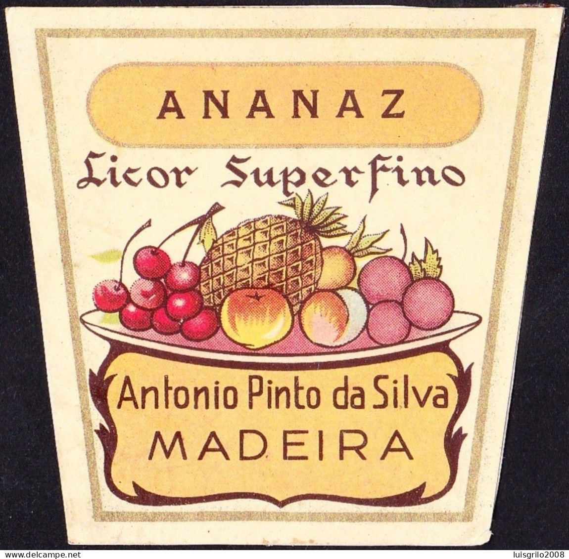 Old Liquor Label, Portugal - ANANAZ. Licor Superfino. Funchal, Madeira Island - Alcohols & Spirits