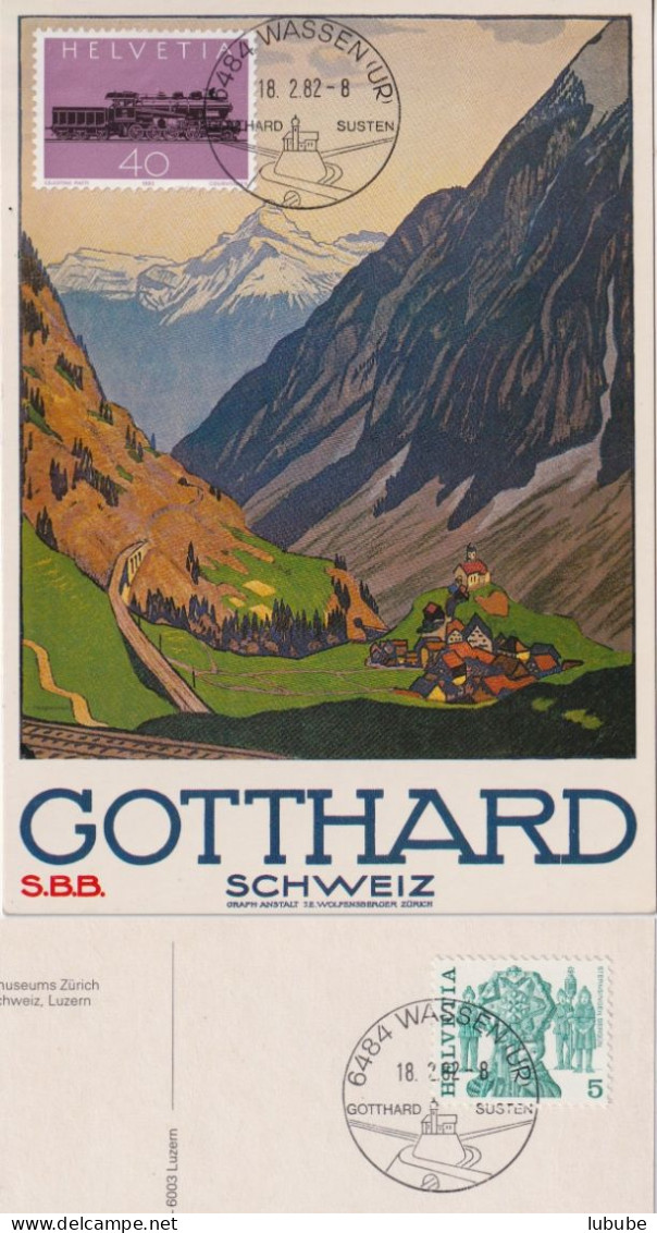 ET Maxikarte  "Gotthard SBB Schweiz"  Wassen          1982 - Covers & Documents