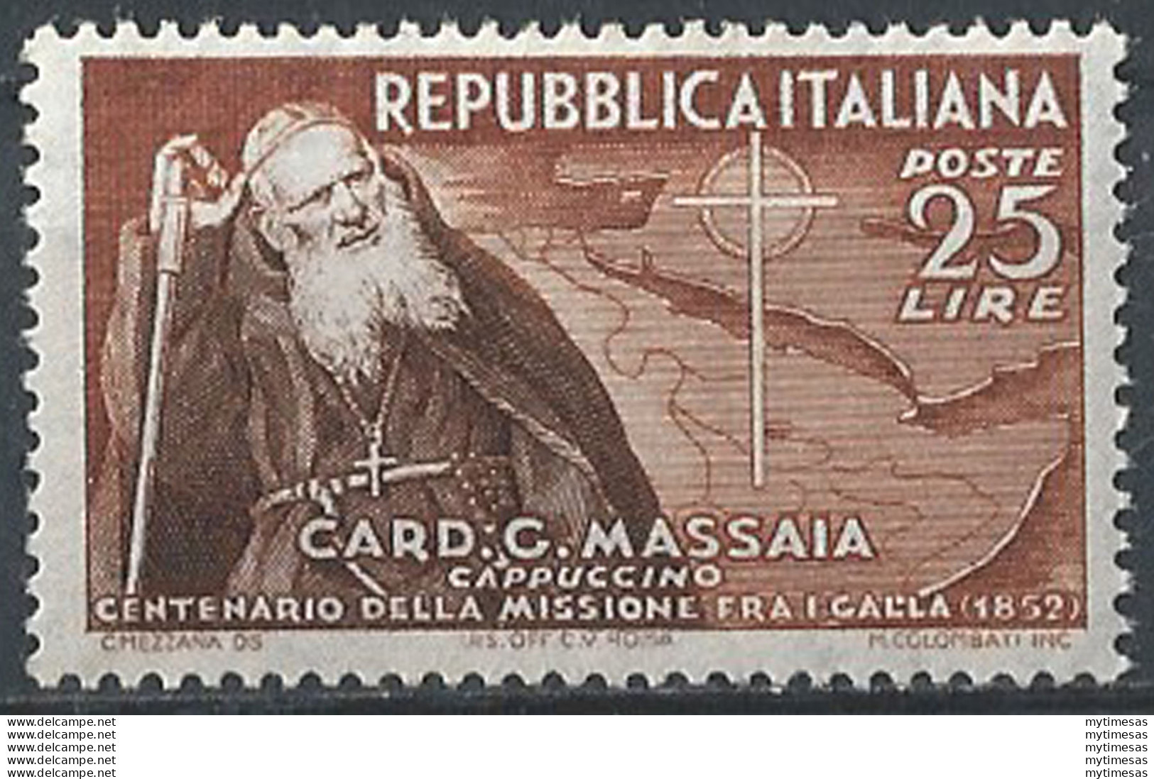 1952 Italia Cardinale Massaia MNH Sass N. 702 - 1946-60: Mint/hinged