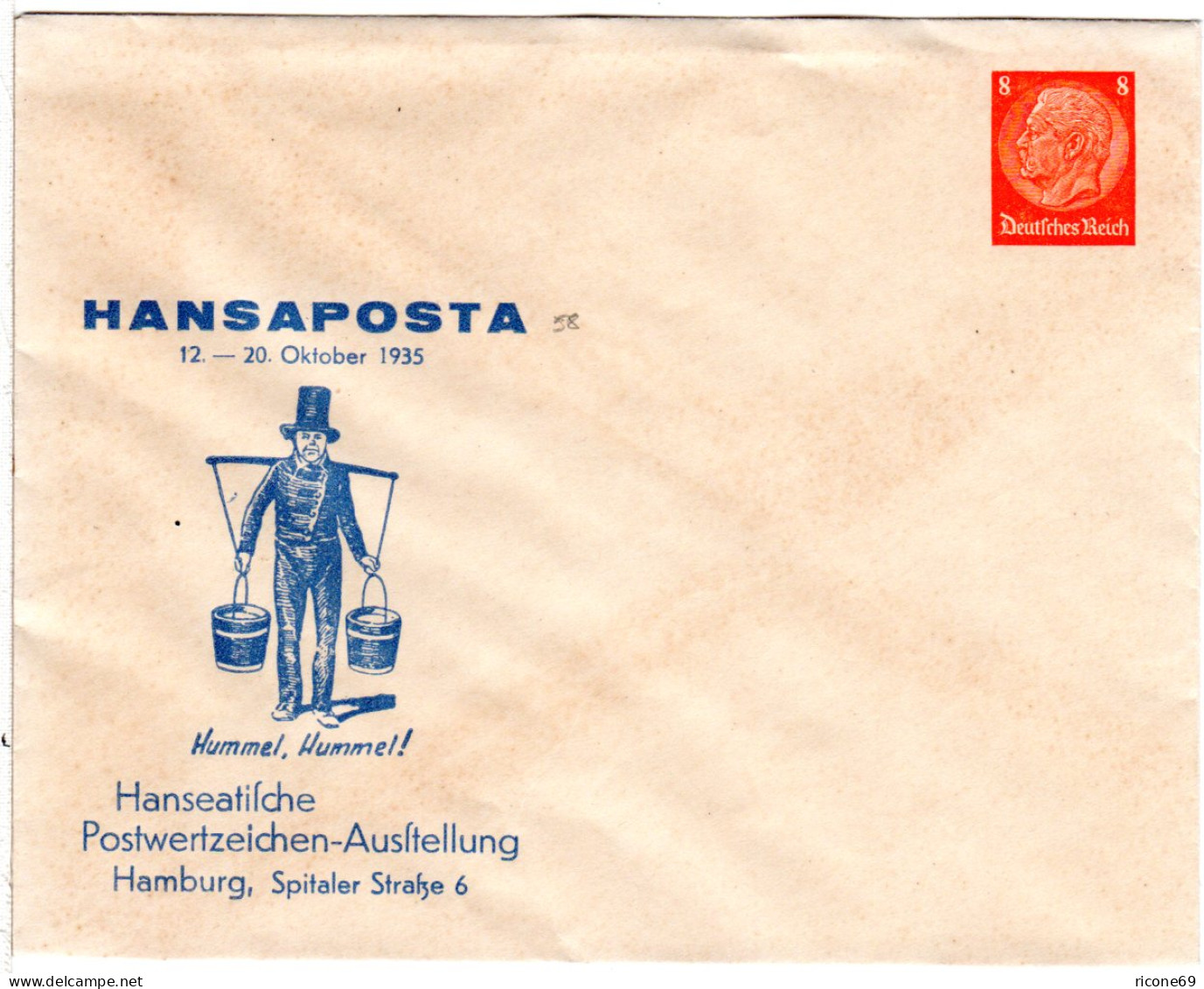 DR 1935, Ungeb. 8 Pf. Privat Ganzsache Hansaposta Briefmarkenausstellung Hamburg - Andere & Zonder Classificatie