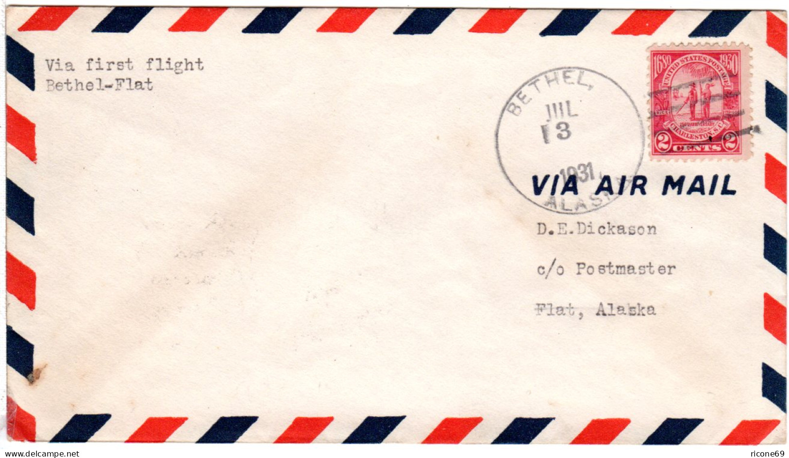 USA 1931, 2 C. Auf Alaska 1st Flight Brief Bethel-Flat - Sonstige & Ohne Zuordnung