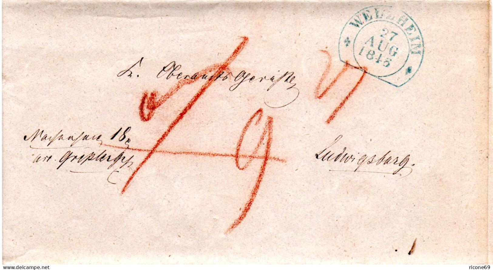 Württemberg 1846, Welzheim U. Ludwigsburg In Blau Auf 2mal Verwendetem Faltbrief - Préphilatélie