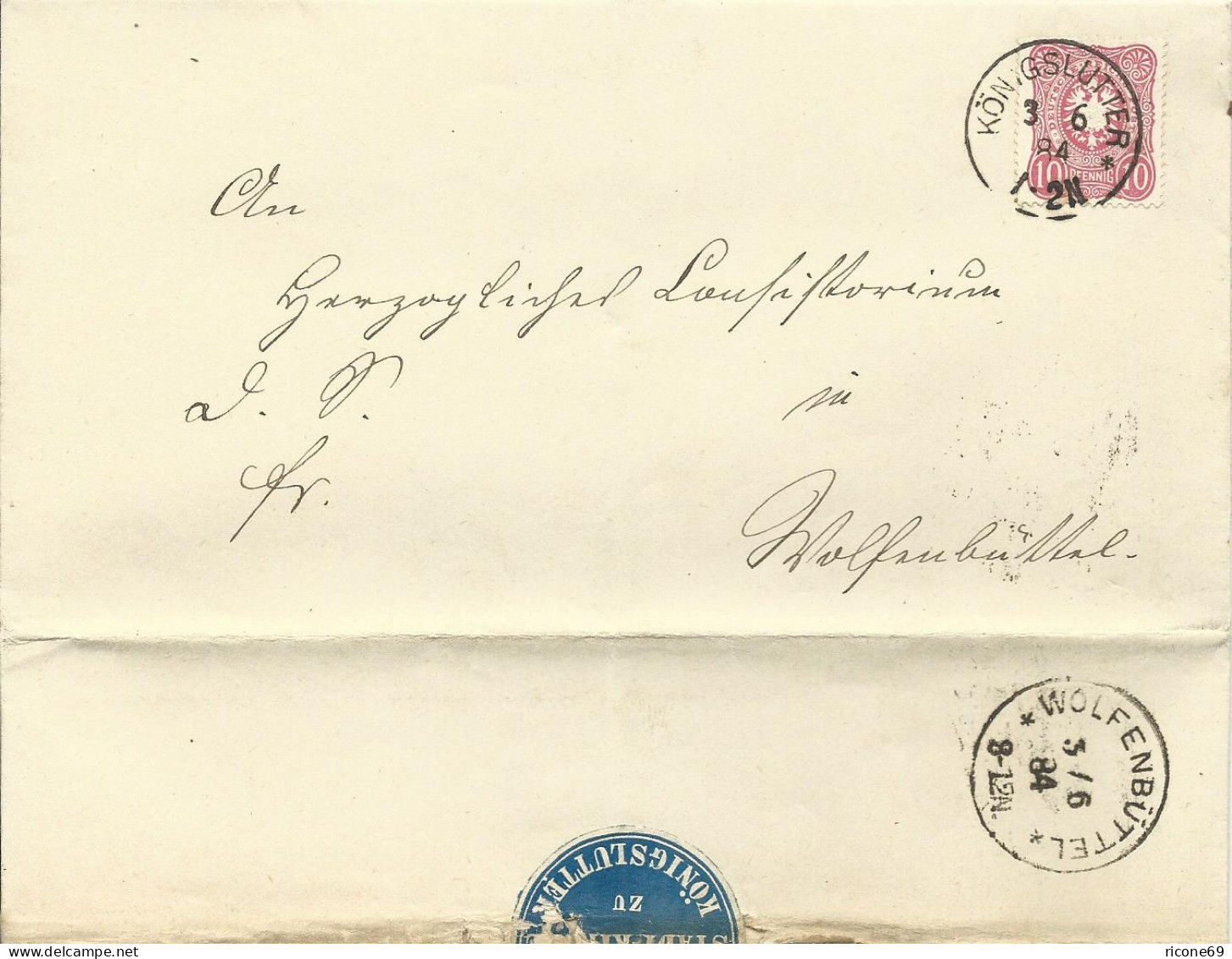 DR 1884, Klaucke Nr.161 "Wolfenbüttel" Rs. Als Ankstpl Auf Brief V. Königslutter - Covers & Documents