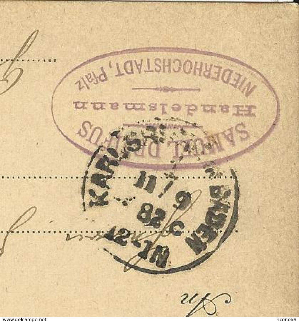 DR 1882, Klaucke Nr.83 "Karlsruhe C" Als Ank.Stpl. Auf Ga. V. Niederhochstadt  - Briefe U. Dokumente