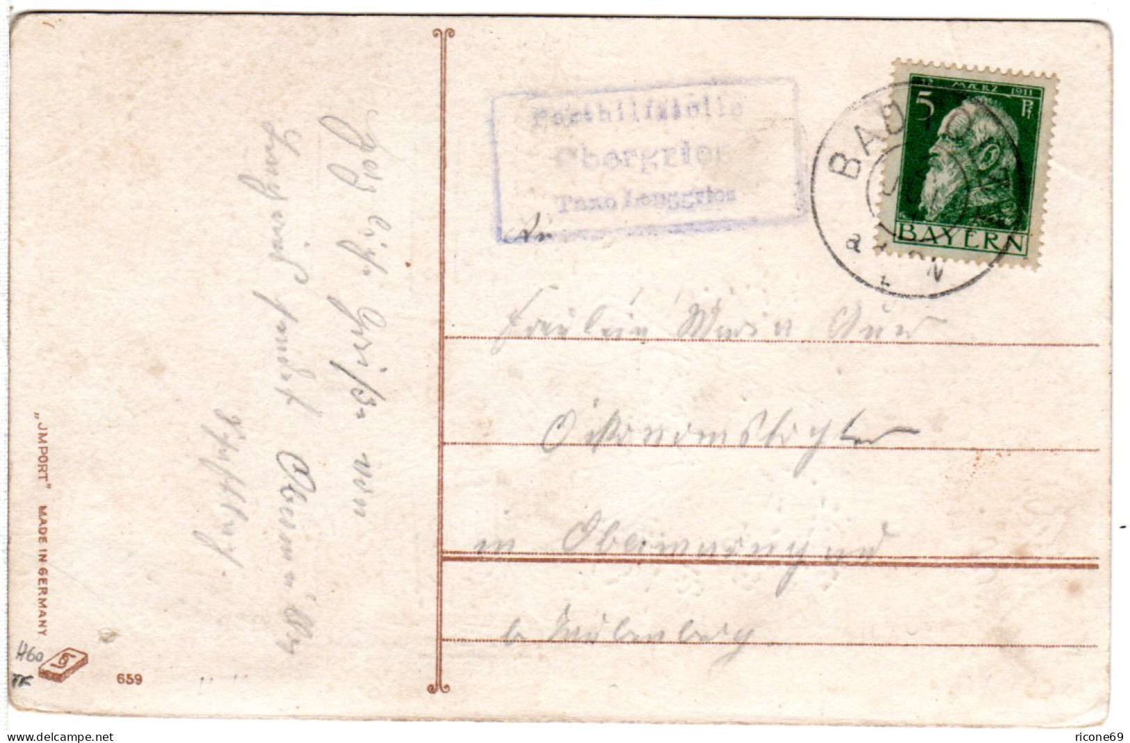 Bayern 1911, Posthilfstelle OBERGRIES Taxe Lenggries Auf Karte M. 5 Pf. - Briefe U. Dokumente