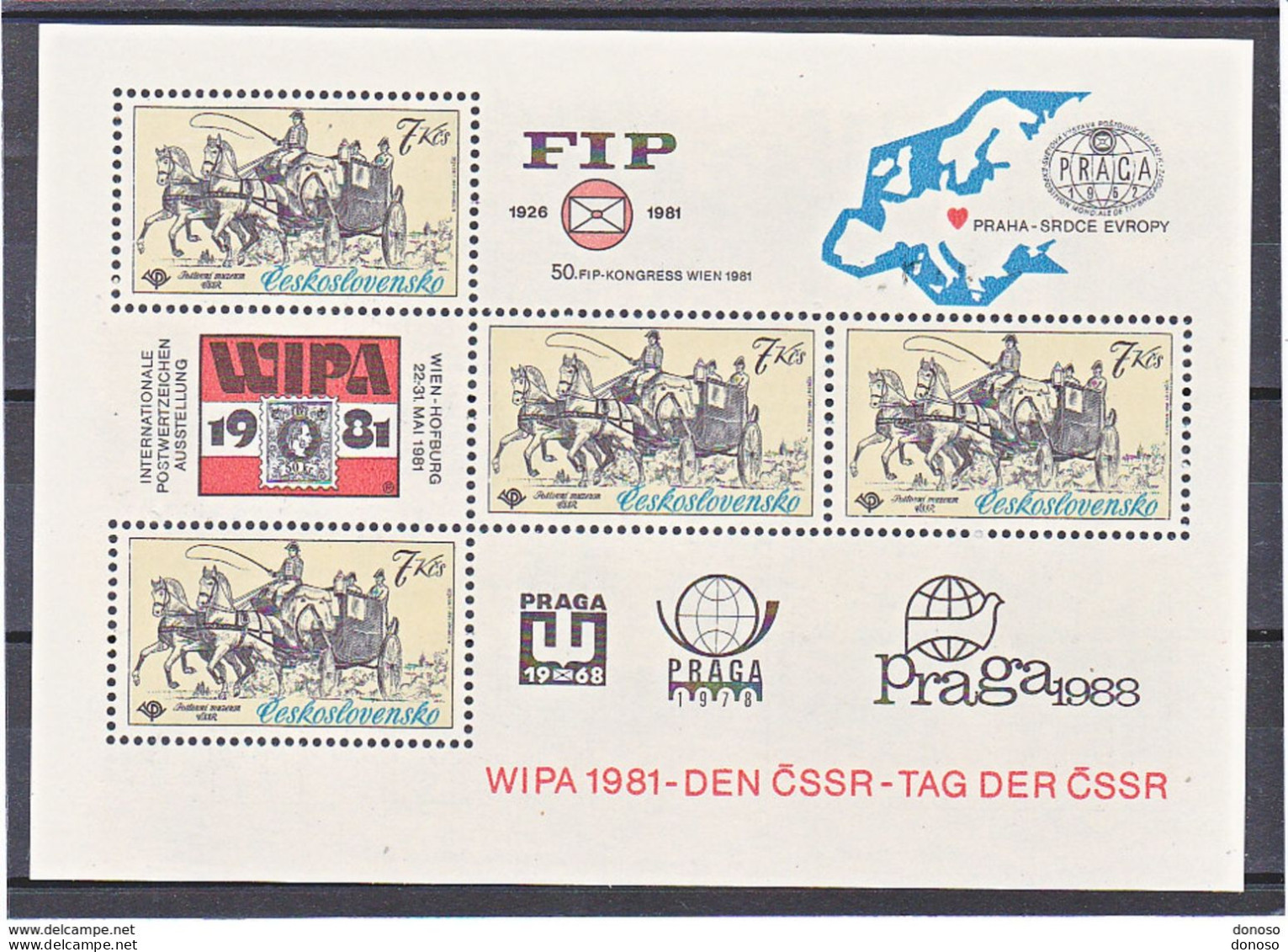 TCHECOSLOVAQUIE 1981 WIPA, Voiture à Cheval Yvert BF 50, Michel Block 44 NEUF** MNH Cote 30 Euros - Blocks & Kleinbögen