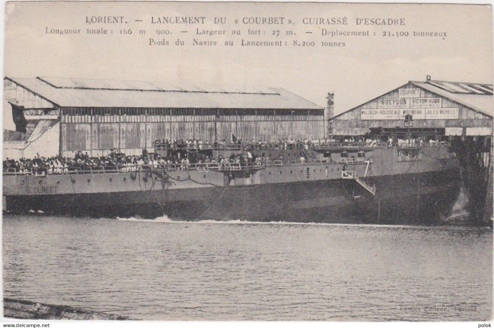 Cpa LORIENT – Lancement Du COURBET – Cuirassé D'Escadre - Lorient