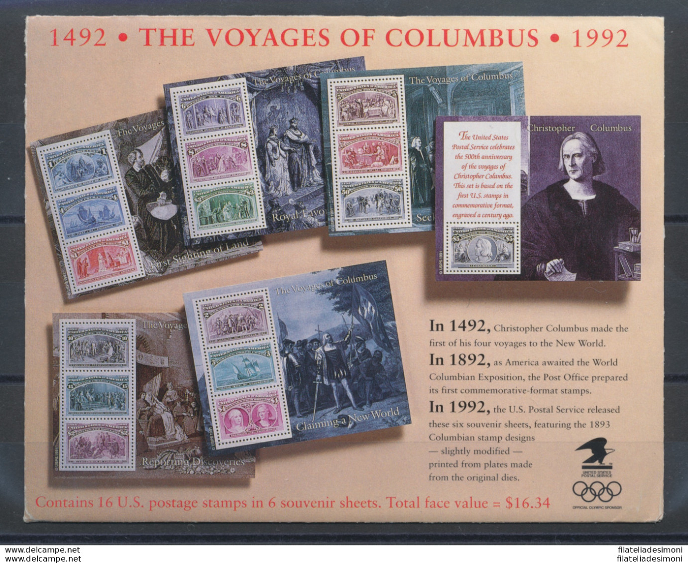 1992 Stati Uniti - 1492-1992 The Voyages Of Columbus - 6 Foglietti/Souvenir Sheets - In Commemorative Special Box - MNH* - Emissioni Congiunte
