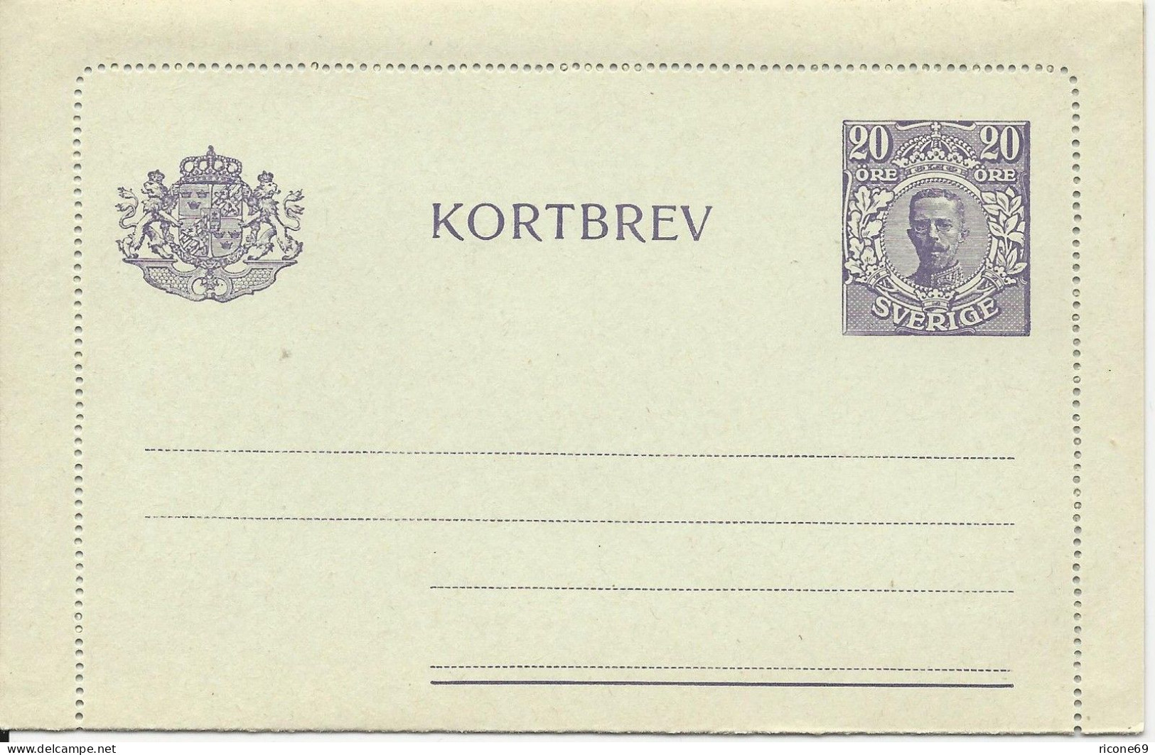 Schweden K20, Sauber Ungebr. 20 öre Violett Kartenbrief - Briefe U. Dokumente