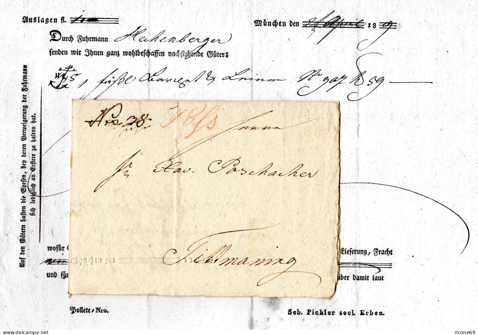 Bayern 1829, Vorgedruckter Fuhrmannsbrief V. München N. Tittmoning - Prephilately