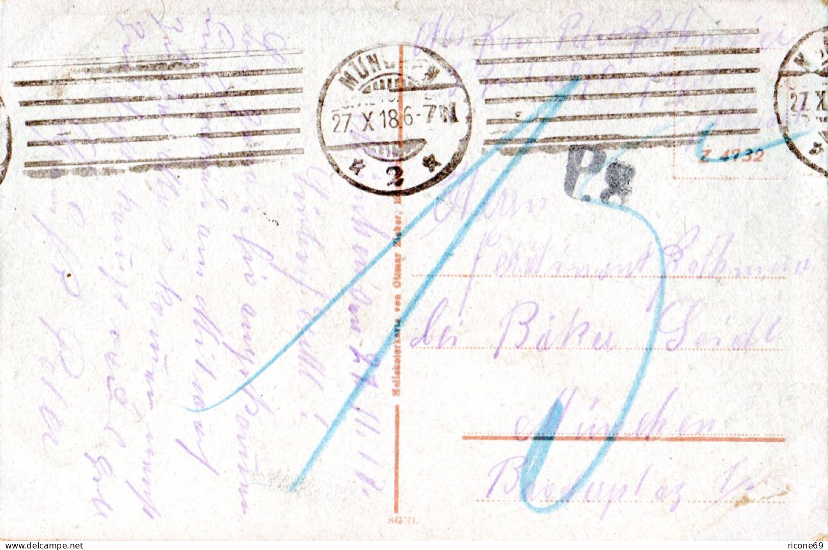 München, Gruß Vom Salvatorkeller, 1918 Gebr. Farb-AK M. Portostempel P.8 - Briefe U. Dokumente