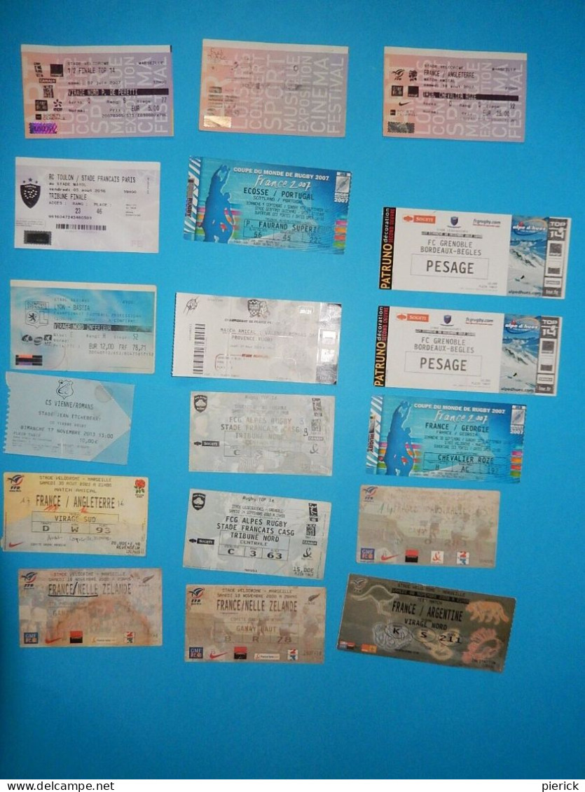 LOT 18 TICKET  RUGBY COUPE MONDE FRANCE AMICAL Nlle Zélande Argentine  Ecosse Portugal Romans Bastia GEORGIE 2000 à 2020 - Tickets - Vouchers