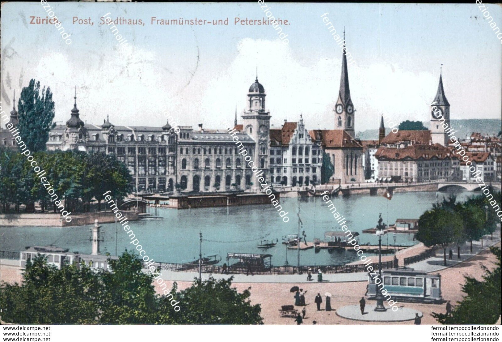 Au254 Cartolina Zurich Post Stadthaus Fraumunster Und Peterskirche - Autres & Non Classés