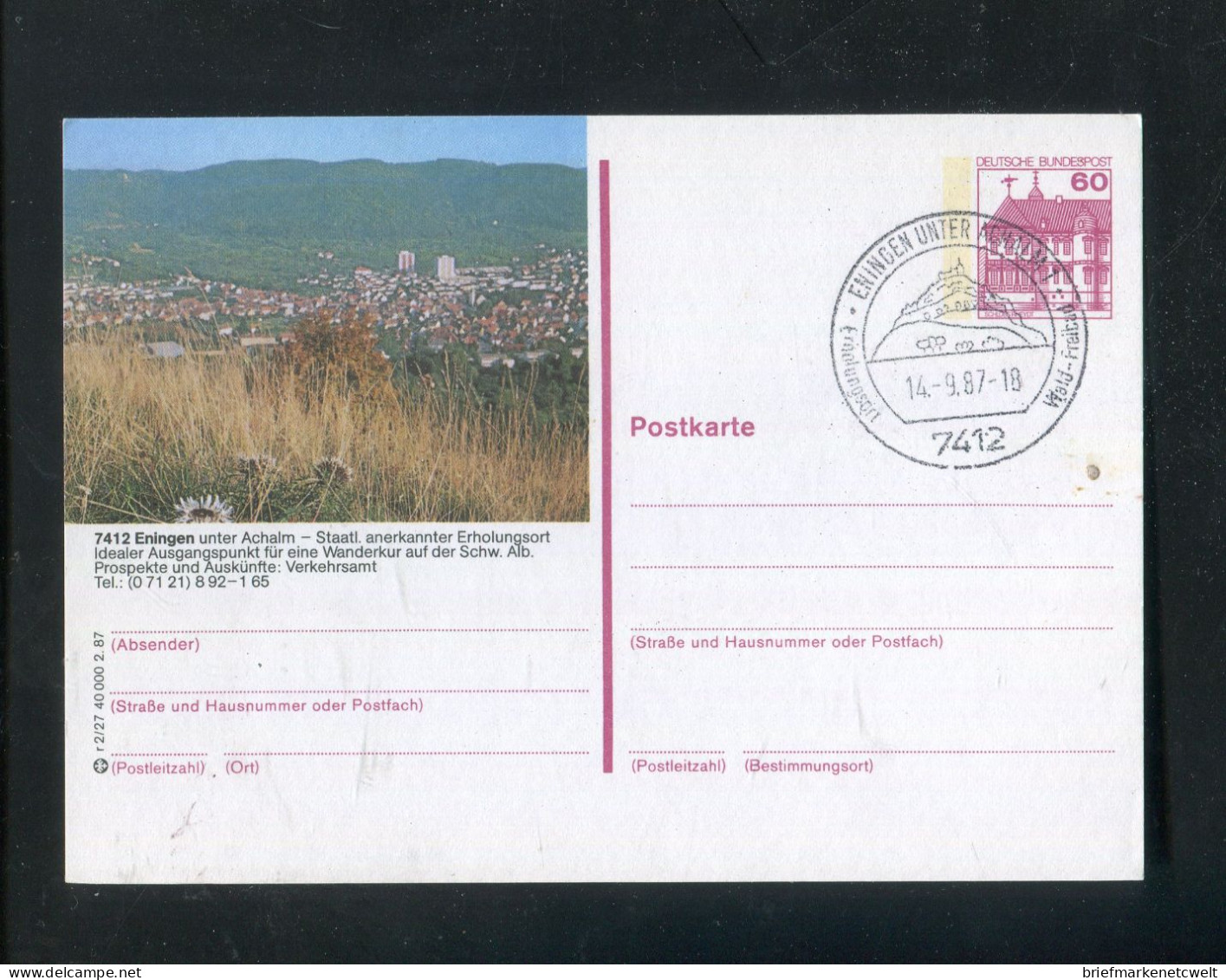 "BUNDESREPUBLIK DEUTSCHLAND" 1987, Bildpostkarte Mit Bildgleichem Stempel Ex "ENINGEN" (B1188) - Illustrated Postcards - Used