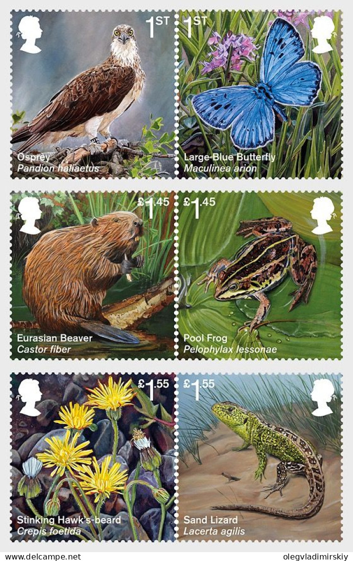 Great Britain United Kingdom 2018 Rare Flora And Fauna Set Of 6 Stamps In 3 Strips MNH - Unused Stamps
