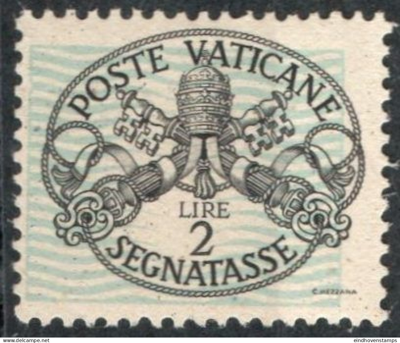 Vatican 1945, Postage Due 2 L Greish Paper With Wide Blue Lines 1 Value Mi P11-x II  MNH - Impuestos