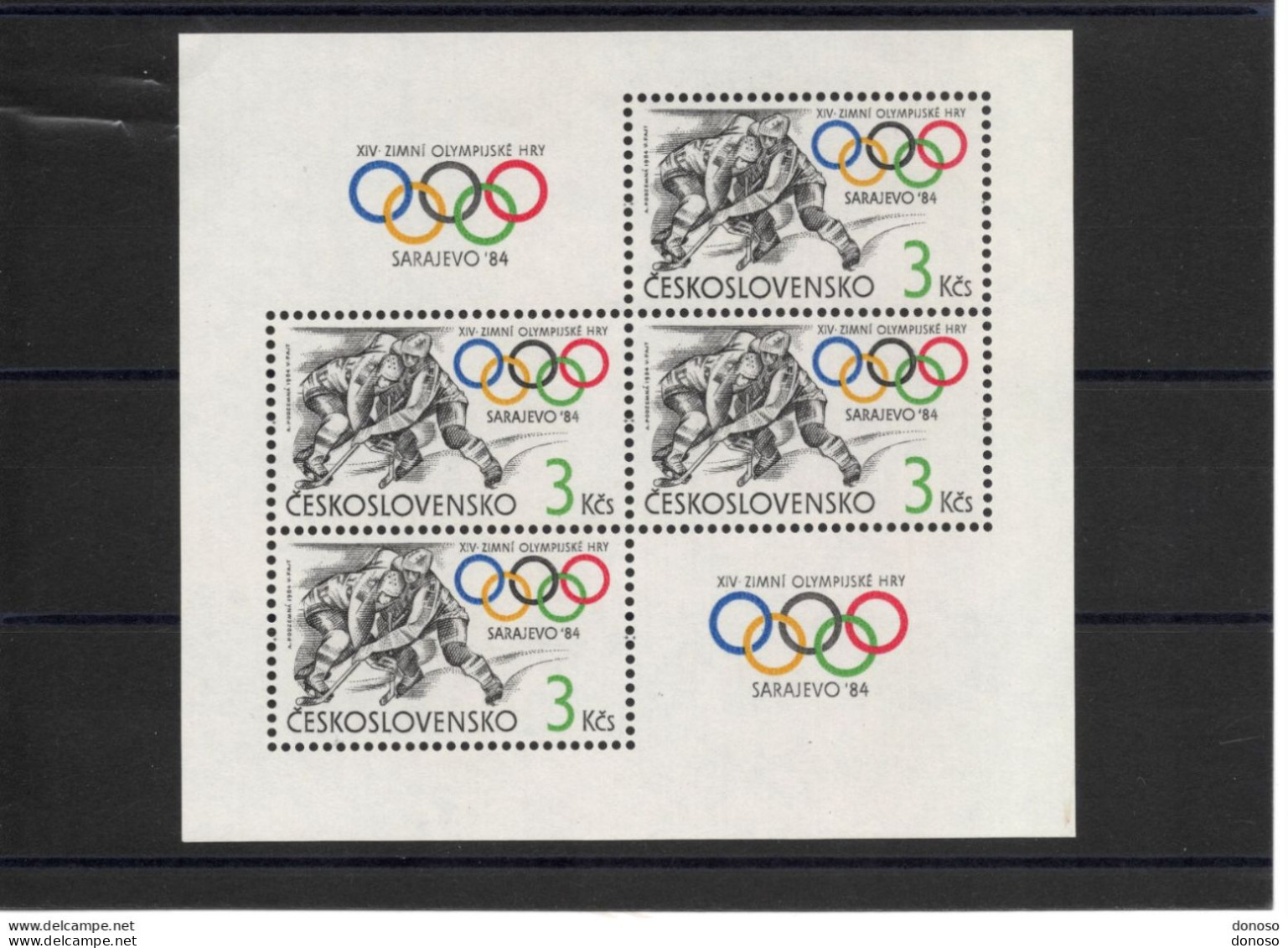 TCHECOSLOVAQUIE 1984 Jeux Olympiques De Sarajevo, Hockey Sur Glace  Yvert BF 62, Mi Bl 57 NEUF** MNH Cote 10 Euros - Blocks & Sheetlets