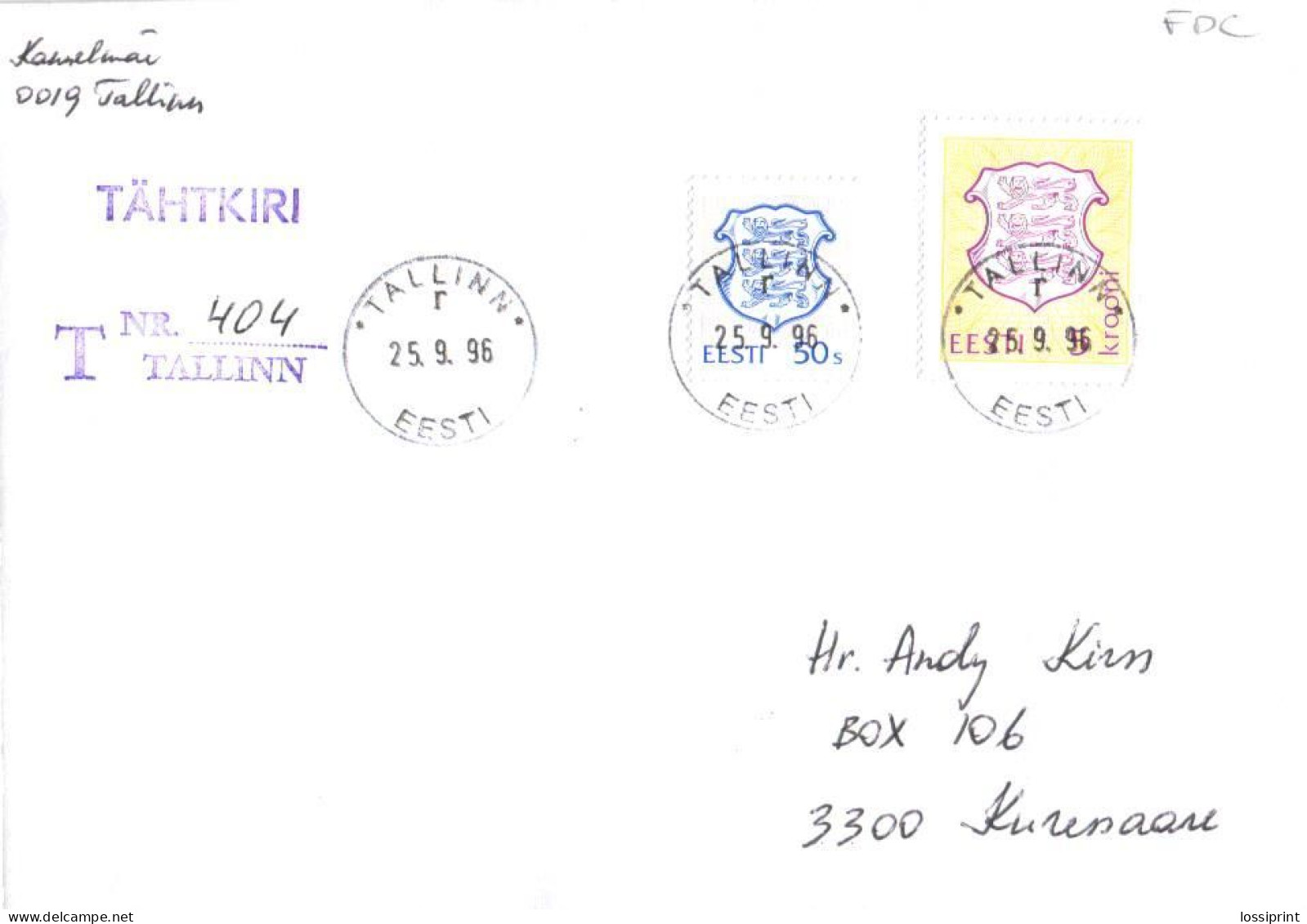 Estonia:FDC, 5 Krooni 1996, Registered Letter - Estonia