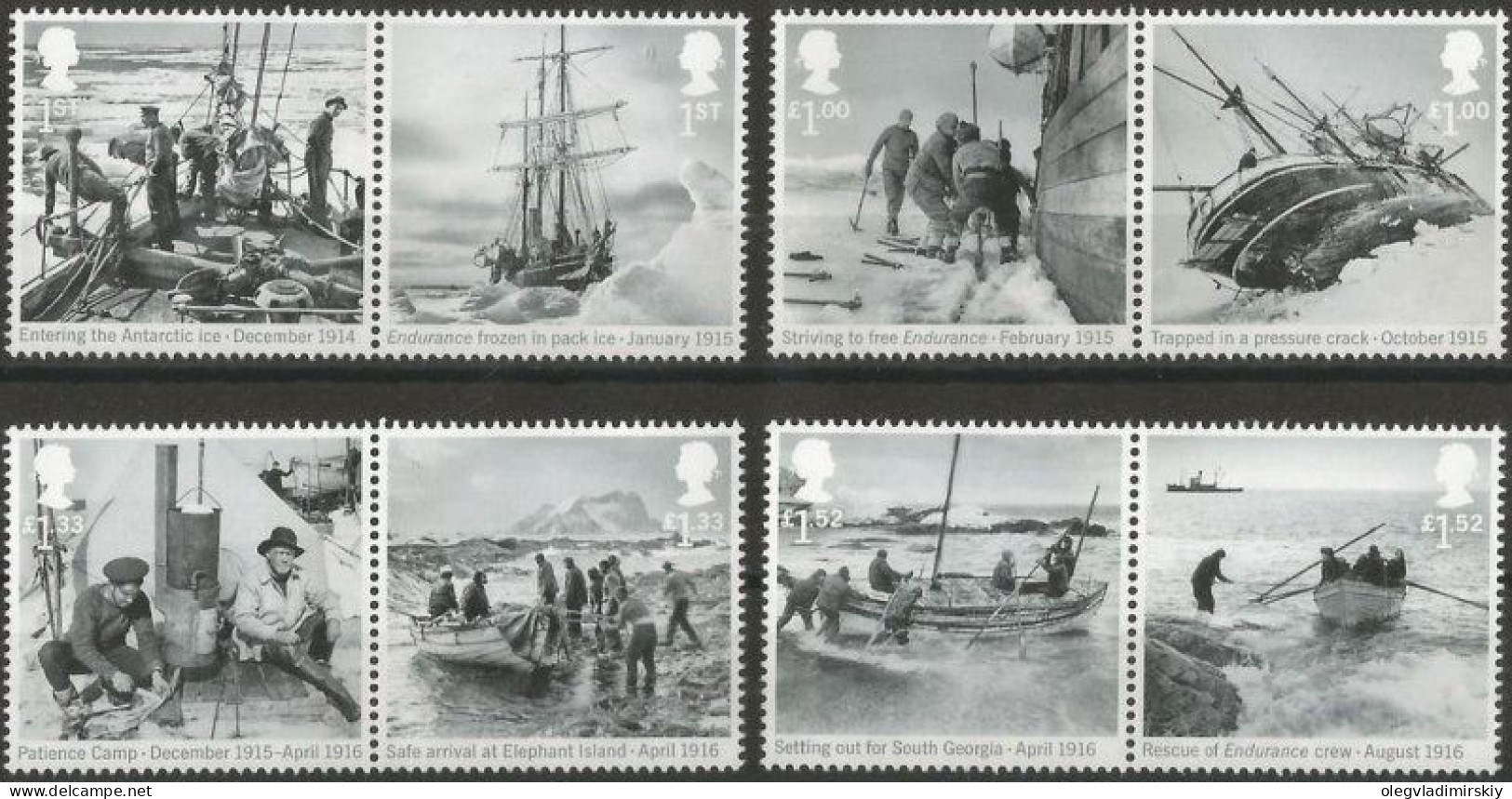 Great Britain United Kingdom 2016 Shackleton Expedition 100 Ann Set Of 8 Stamps In 4 Strips MNH - Nuevos