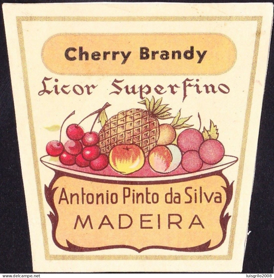 Old Liquor Label, Portugal - CHERRY BRANDY. Licor Superfino. Funchal, Madeira Island - Alcoholes Y Licores